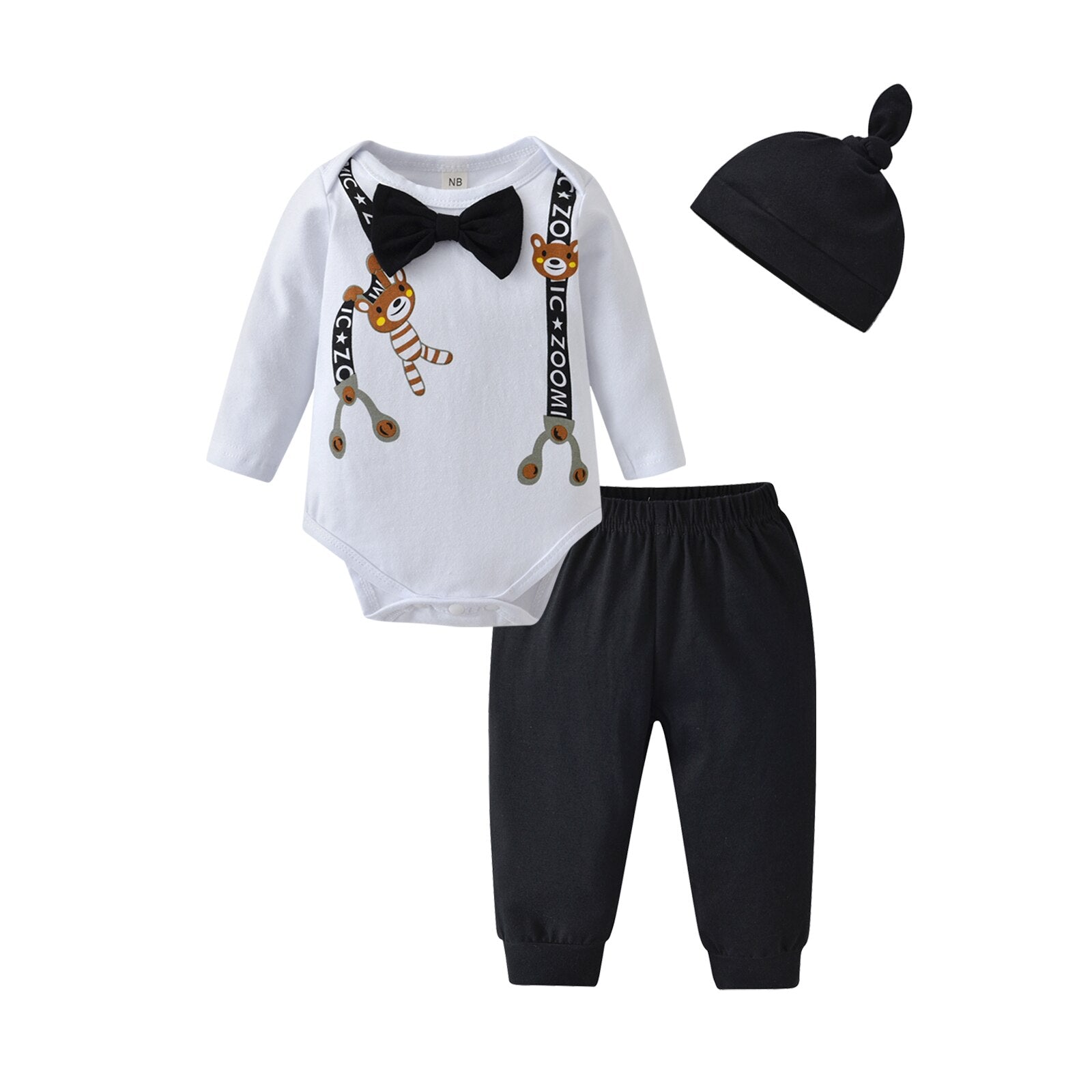 Stylish Newborn Baby Boys Clothing Set with Bowtie Romper Bodysuit, Pants, and Hat