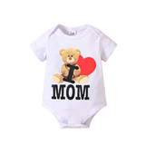 Cute Baby Bear Bodysuit with Heart-Shaped Cartoon Design for Newborn Boys