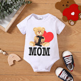 Cute Baby Bear Bodysuit with Heart-Shaped Cartoon Design for Newborn Boys