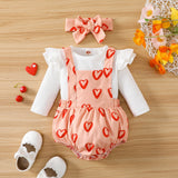 Valentine's Day Infant Baby Girls Clothes Sets - Ruffled Sleeve Tops, Love Print Shorts, Headband