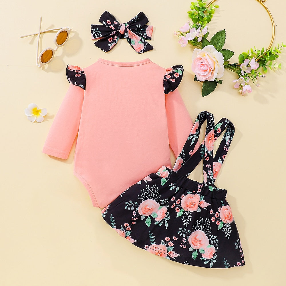 Newborn Baby Girl Dress Clothing Sets - Fashionable Infant Outfit Jumpsuit Romper Top with Bow and Skirt Bodysuit - Perfect Costume for Kids