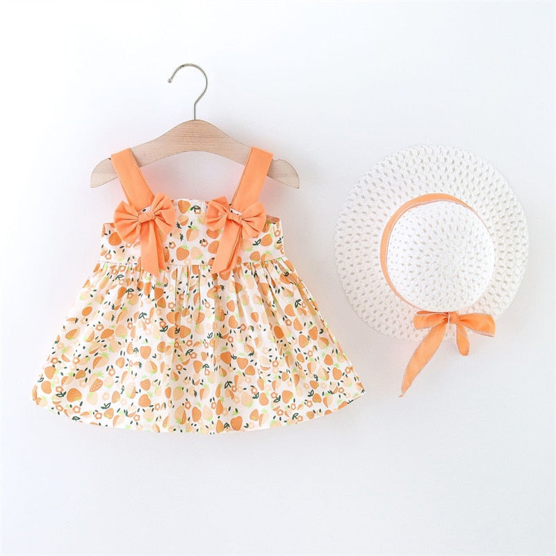 Sweet Strawberry Bow Strap Dress for Baby Girls