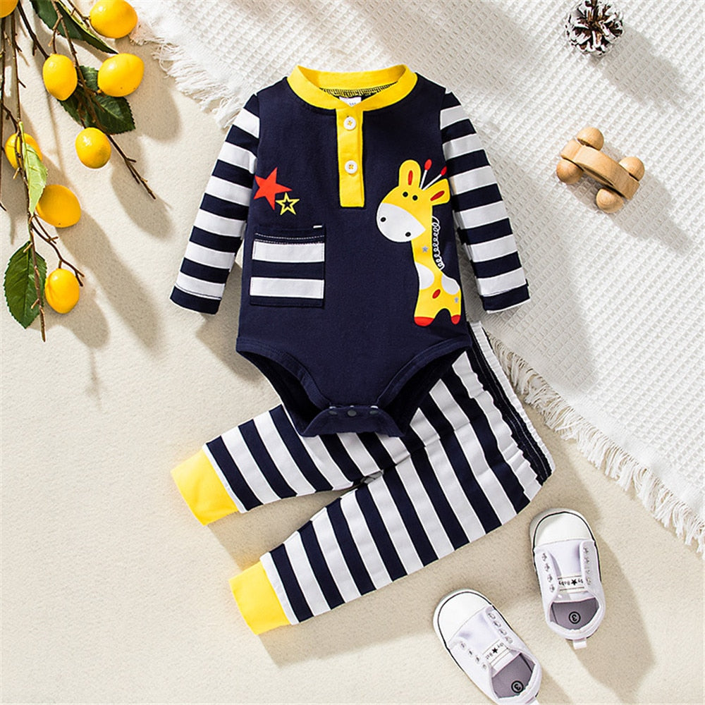 Cute Striped Giraffe Infant Baby Clothes Set for Autumn