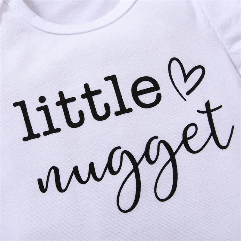 Infant Baby Girls 3Pcs Summer Outfit Sets White Short Sleeve Letter Print Romper Hen Print Shorts