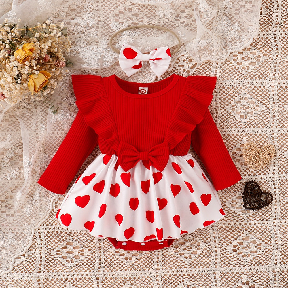Adorable 3-18M Baby Girls' Dress Set with Bodysuit, Romper, and Skirt for a Fashionable Look