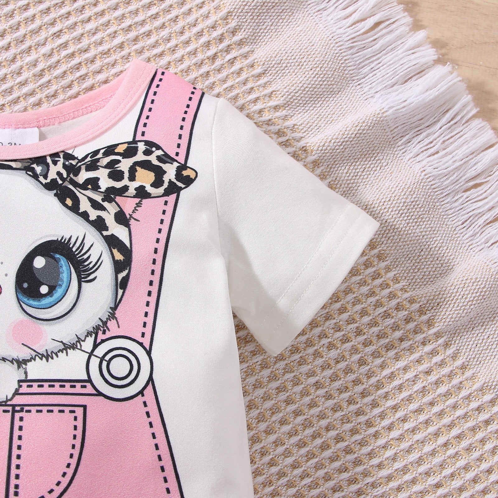 Adorable Baby Girl Cat Print Short-sleeve Faux-two Jumpsuit