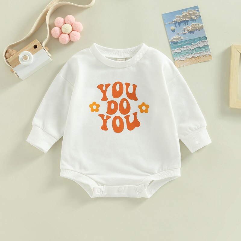 Adorable Autumn Newborn Baby Girls Rompers with Cartoon Letter and Flower Print