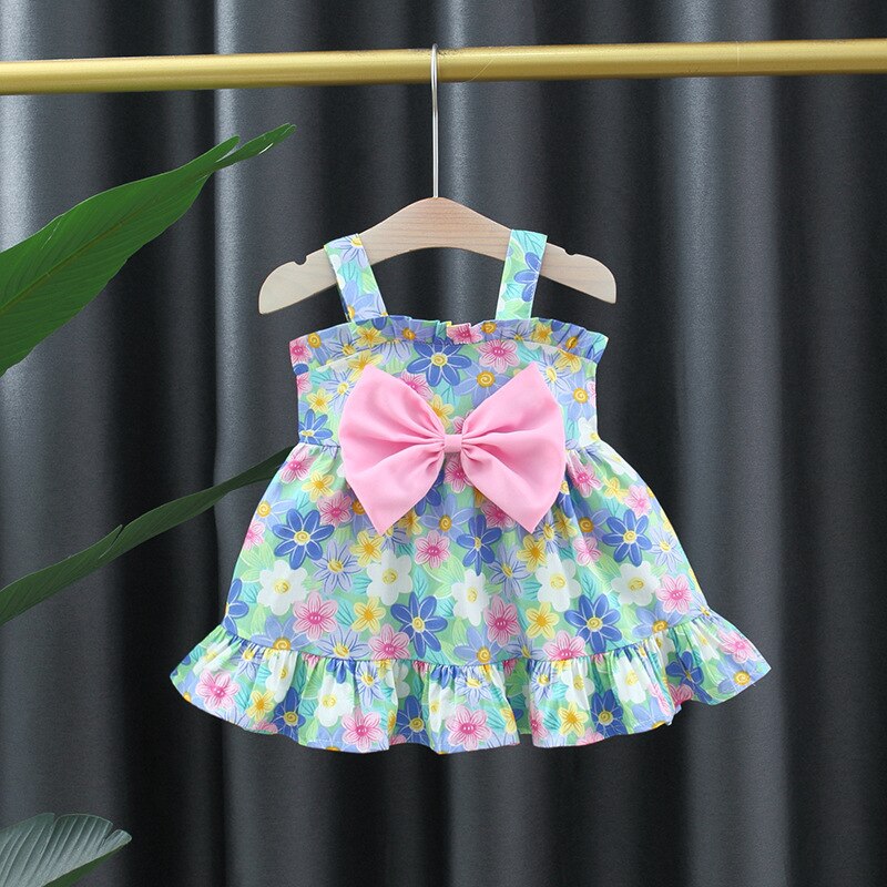 Sweet Summer Sleeveless Dresses for Baby Girls with Flower Bow Knot Detail