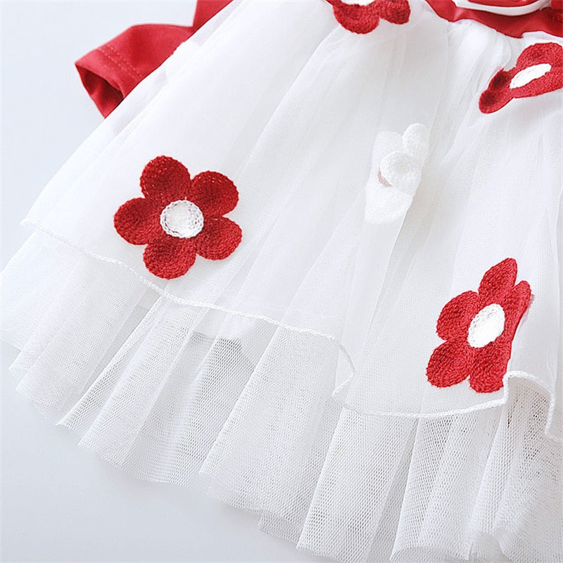 Spring Flower Dresses for Baby Girls with Long Sleeve and Bow Knot