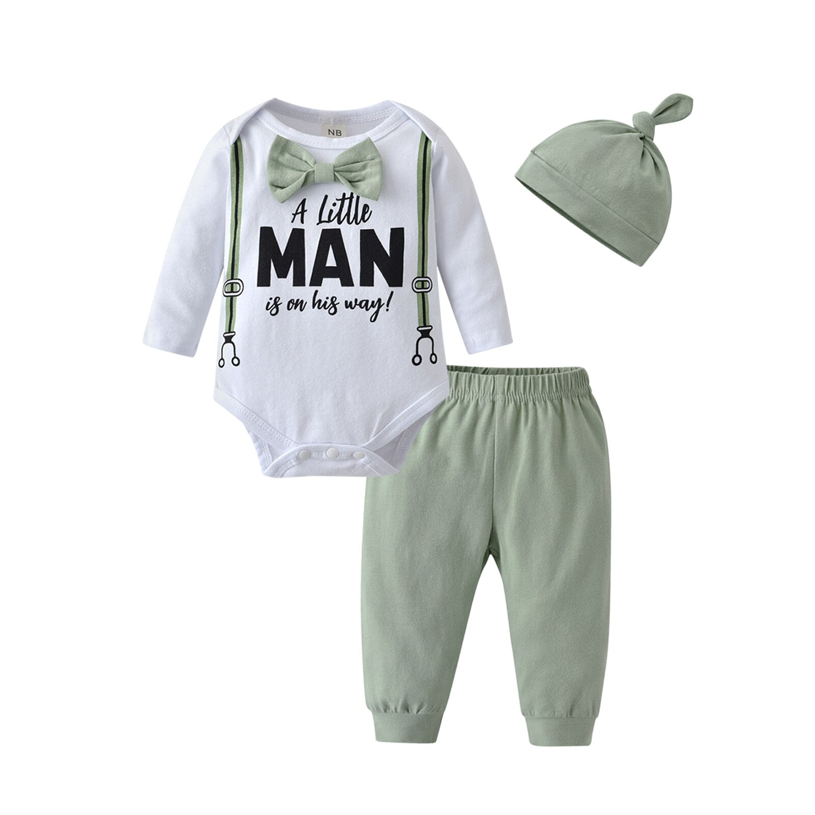 Stylish Newborn Baby Boys Clothing Set with Bowtie Romper Bodysuit, Pants, and Hat