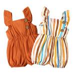 Baby Girl 100 Cotton Sleeveless Romper with Ruffle Trim - Babbez