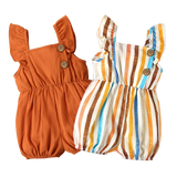Baby Girl 100 Cotton Sleeveless Romper with Ruffle Trim - Babbez