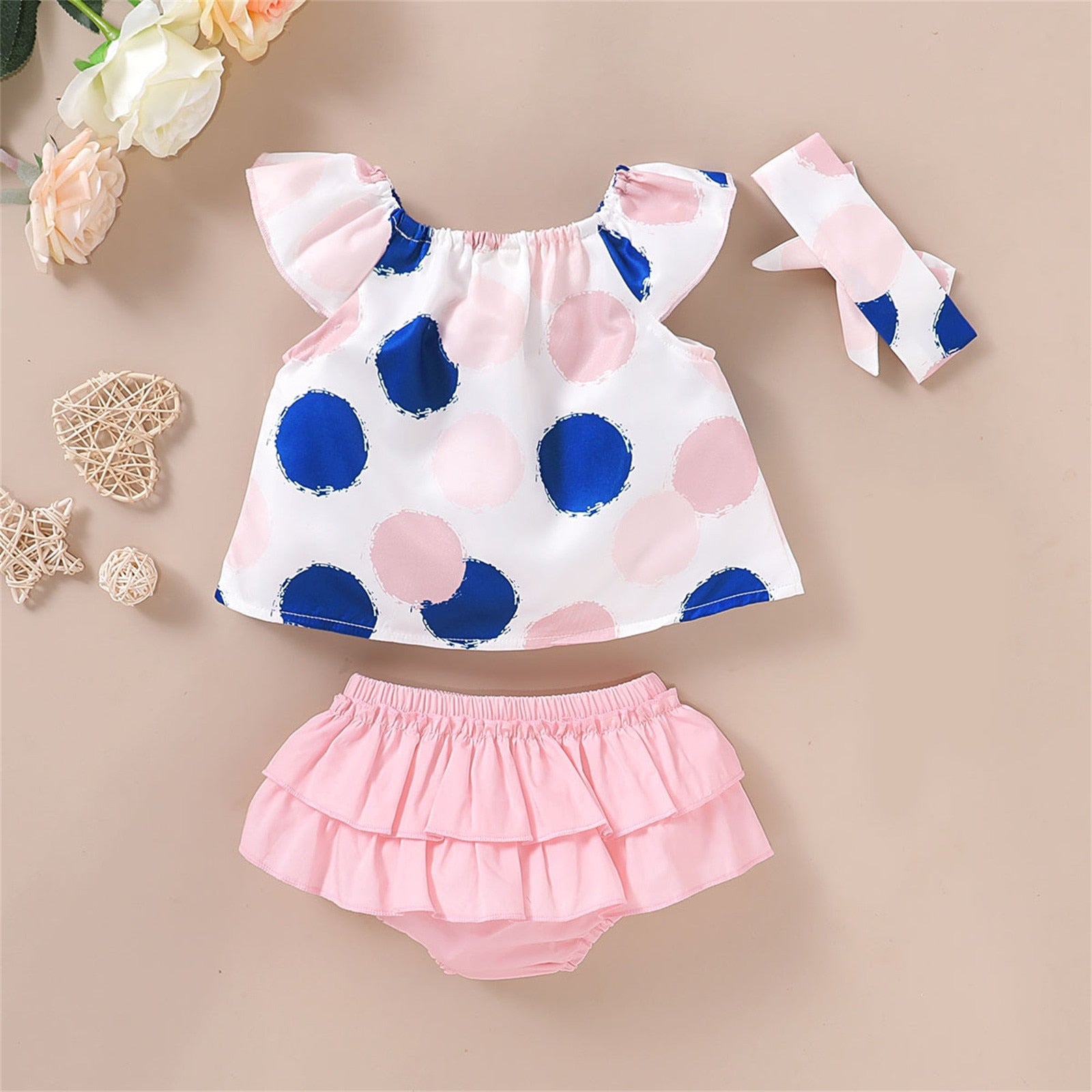 Stylish Dot Print 3PCS Outfits for Newborn Infant Girls 0-24 Months