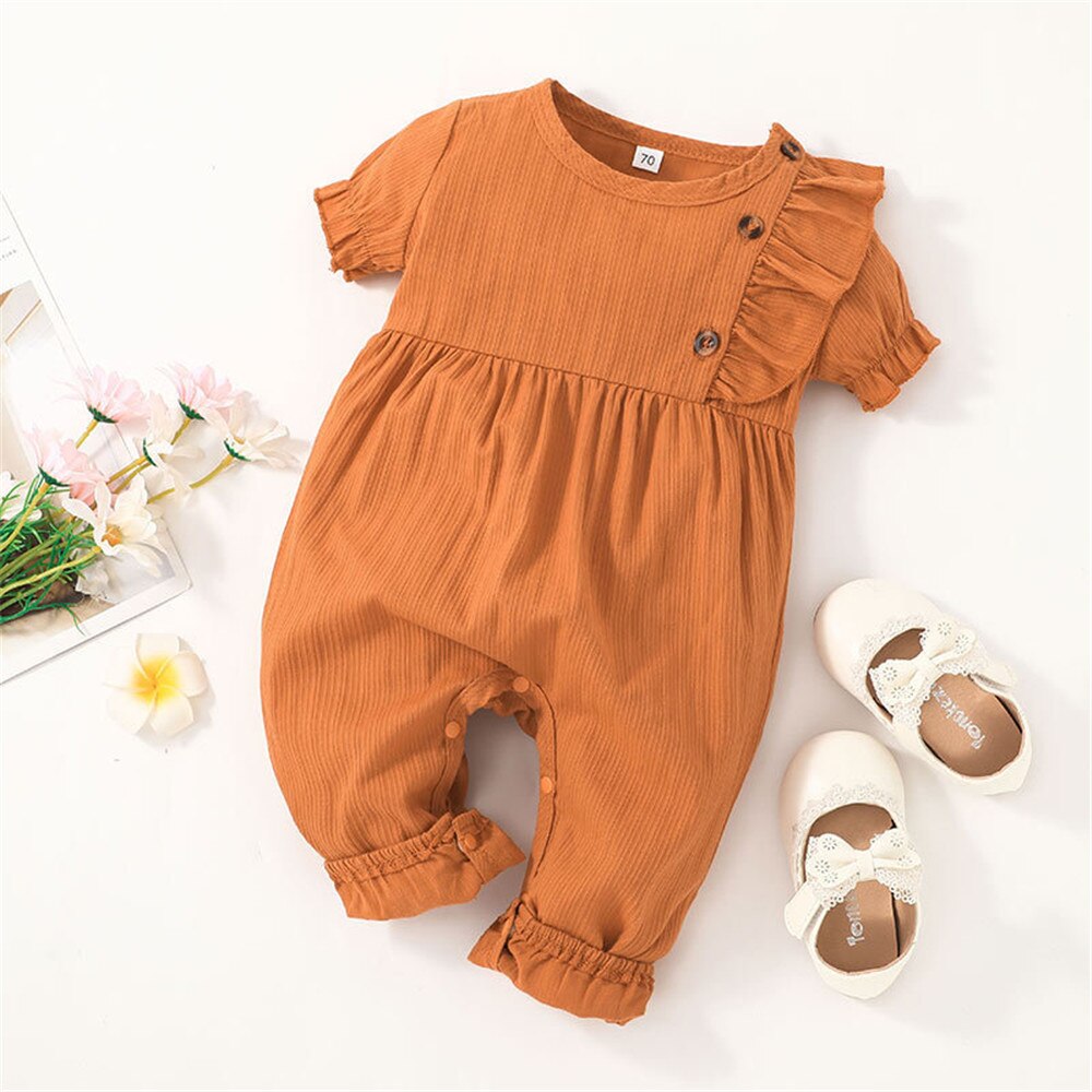 Girls' Solid Jumpsuit for Summer - Ruffled Toddler Rompers for Casual Baby Play