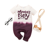Cute Infant Baby Summer Jumpsuit Short Sleeve Round Neck Romper Cartoon Letter Pattern Gradient Color Bodysuit - Babbez