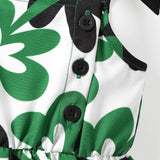 Baby Girl Floral Print Sleeveless Romper Shorts with Bow Detail