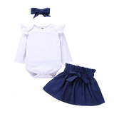 Adorable 3Pcs Infant Baby Girls Clothes Sets - Long Sleeve Bodysuit+Skirts+Headband