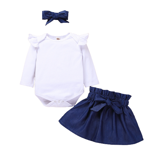 Adorable 3Pcs Infant Baby Girls Clothes Sets - Long Sleeve Bodysuit+Skirts+Headband