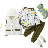 Keep Your Little One Cozy with 3Pcs Baby Clothes Fleece Jacket + Animals Bodysuit + Pants Set