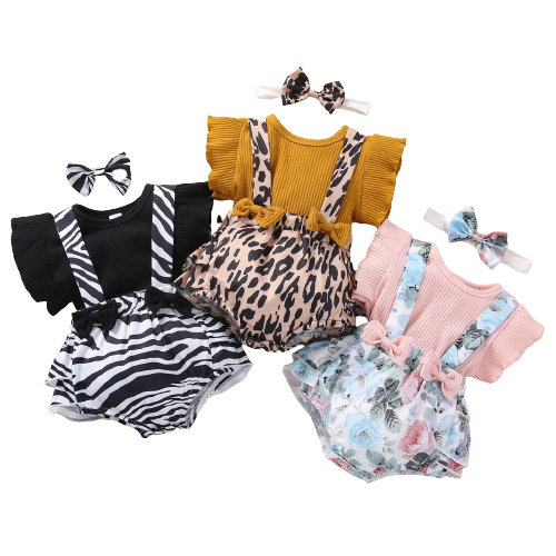 Adorable Newborn Infant Baby Girl Clothes Set with Soft Knitted T-Shirt, Bow Flower, Leopard Suspender Shorts