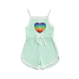 Adorable Summer Jumpsuits for Kids Girls: Heart Print Strap Playsuits