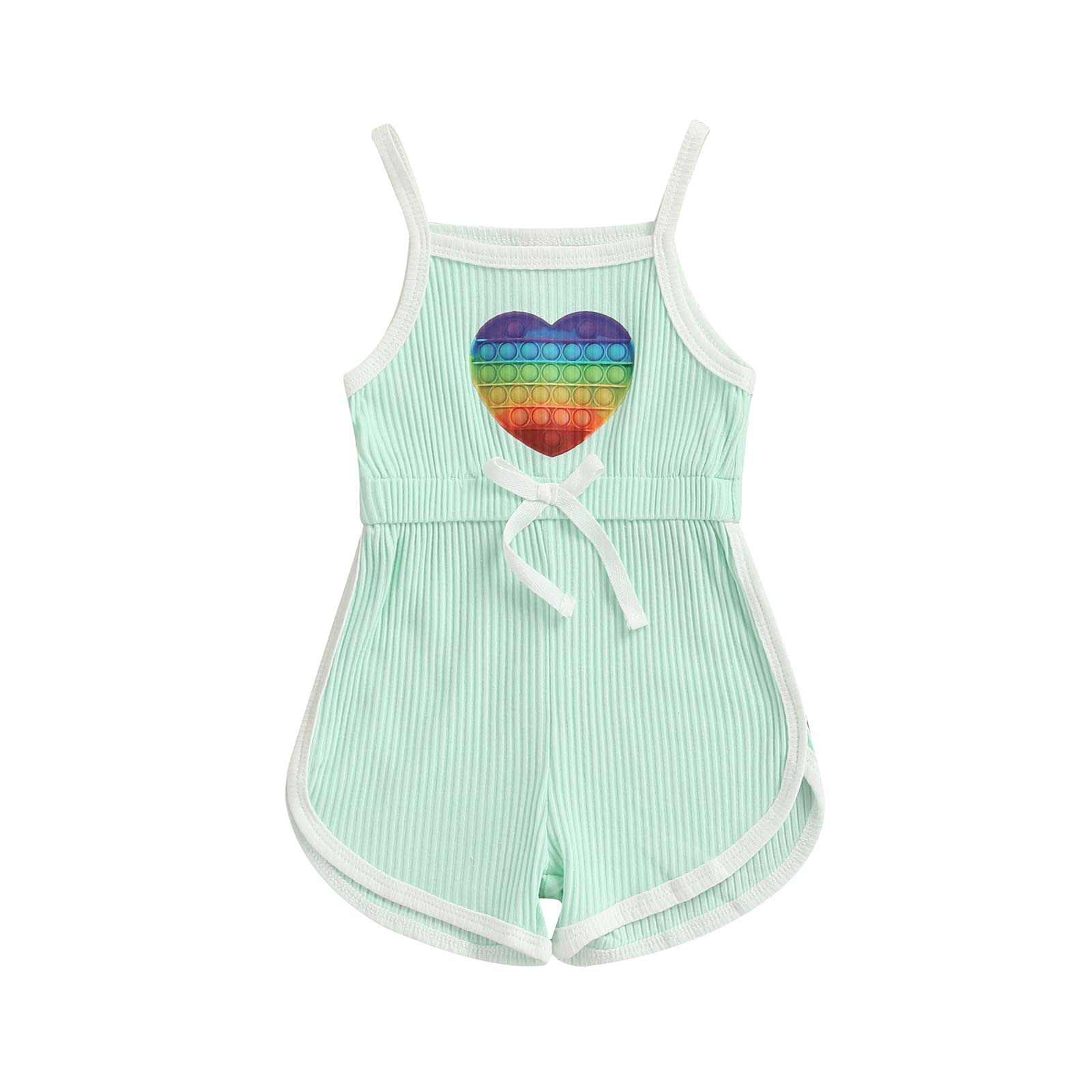 Adorable Summer Jumpsuits for Kids Girls: Heart Print Strap Playsuits