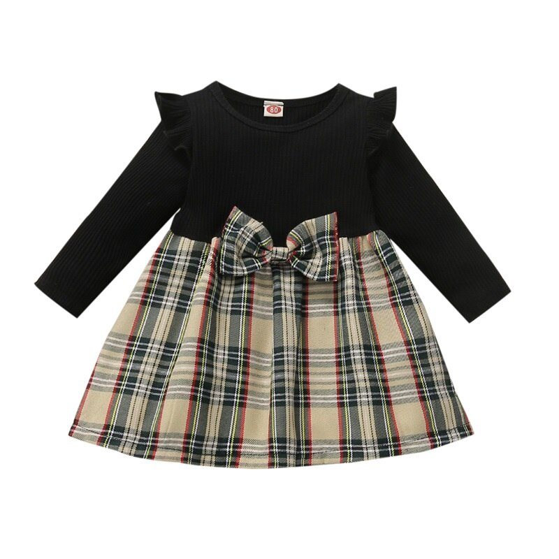 Adorable Baby Girl Plaid Dress with Ruffles and Long Sleeves