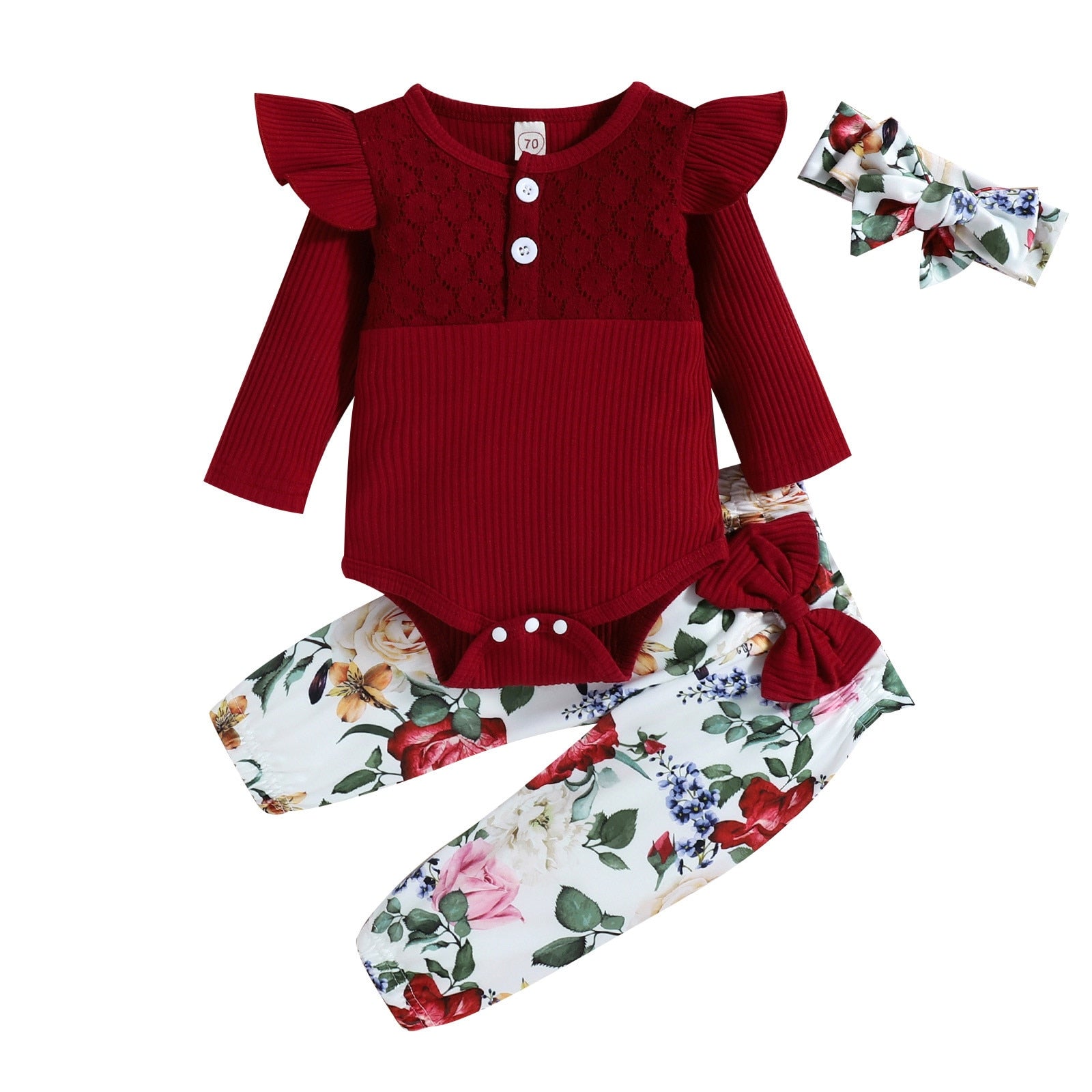 Adorable Baby Girl Clothes Set for Autumn/Winter - Long Sleeve Romper and Pants with Bow Detail