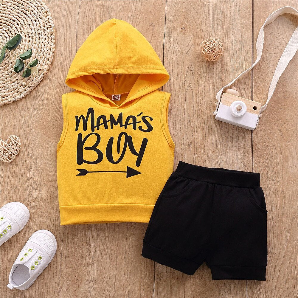 Sleeveless Hooded T-Shirt and Shorts Set for Baby Boys