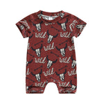 Summer Rompers for Baby Boys and Girls - Cattle Letter Print Ribbed Short Sleeves Crew Neck - Babbez