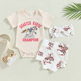 Summer Fashion Baby Clothes Set with Horse Letter Print for Newborn Bo