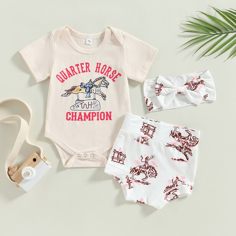 Summer Fashion Baby Clothes Set with Horse Letter Print for Newborn Bo