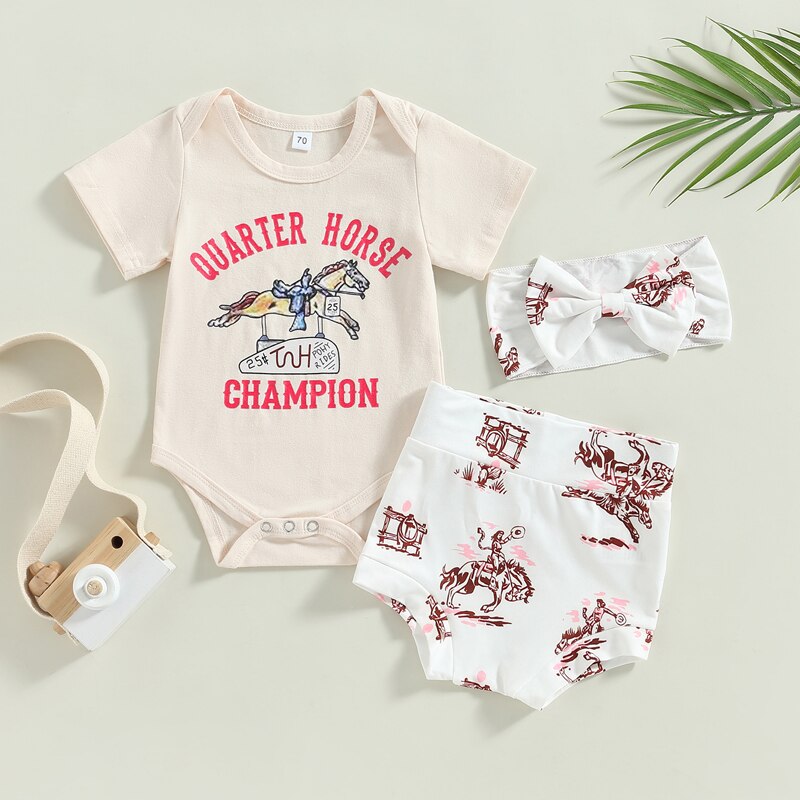 Summer Fashion Baby Clothes Set with Horse Letter Print for Newborn Boys and Girls