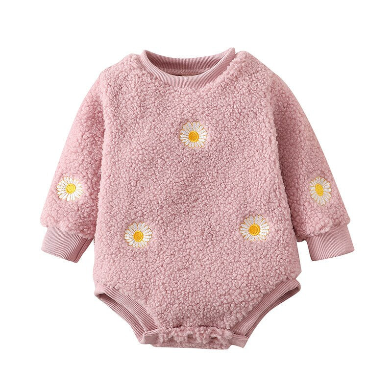 Flower Embroidery Warm Jumpsuits for Infant Girls