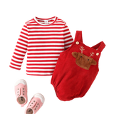 Adorable Baby Christmas Costume Set: Red Striped Top and Deer Overalls
