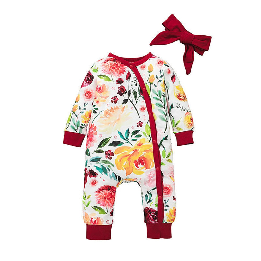 Sweet Flowers Baby Rompers - Long Sleeve Jumpsuit for Girls' Autumn Clothing