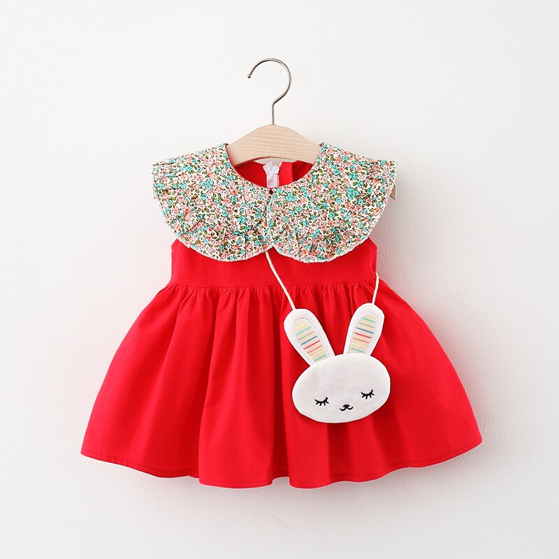 2Pcs/Set Sweet Baby Girl Summer Dresses with Floral Cartoon Print