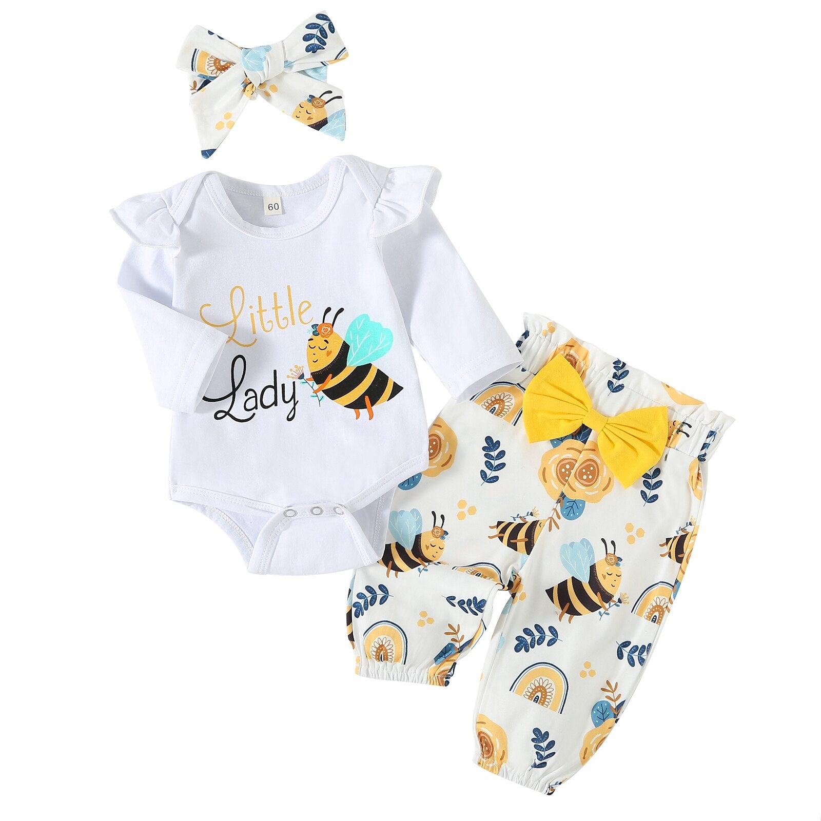 Adorable Insect Print Baby Girl Clothing Set with Ruffles and Bow