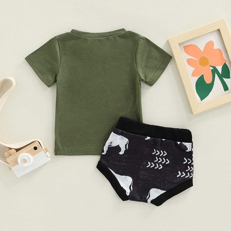 Toddler Baby Boy Summer Outfits Set Short Sleeve T-shirt and Animal Print Shorts