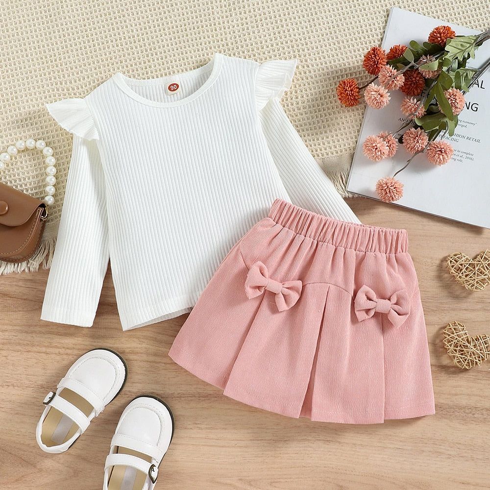 Adorable Baby Girl Dress Set with Long Sleeve Knit Top and Skirt