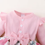 Adorable Newborn Baby Girls Bodysuit Outfits for Princesses - Long Sleeve Rompers with Floral Patchwork and Bow-Knot Headbands Sets
