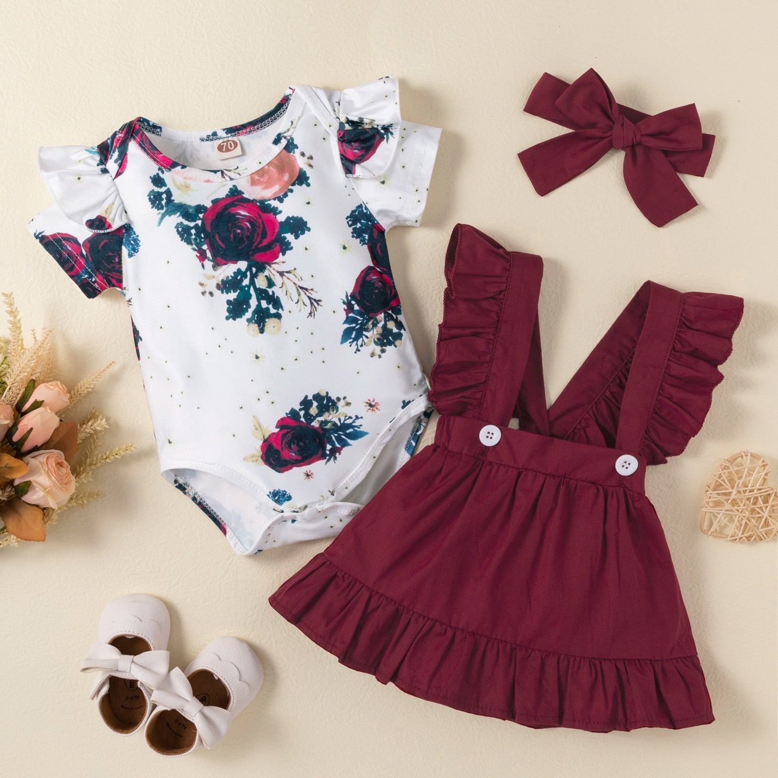 Adorable Newborn Baby Girl Clothes Sets with Floral Bodysuit and Suspender Skirts