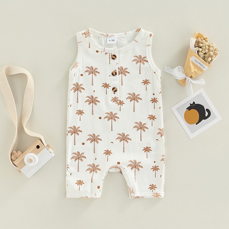 Newborn Baby Romper with Printed Pattern and Front Buttons - Babbez