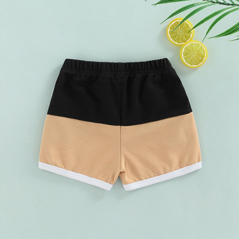 Summer Kids Boys Casual Shorts Patchwork Color Elastic Waist Knee Length Beach - Babbez