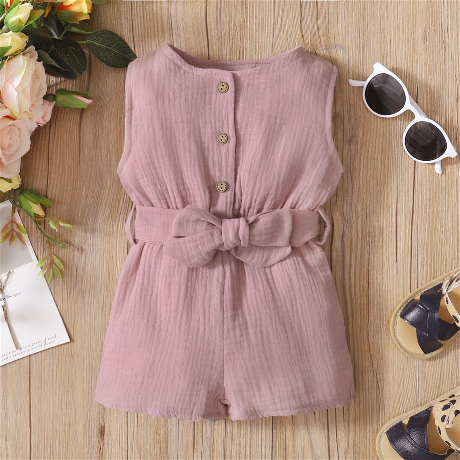 Summer Baby Girl Romper with Belted Design
