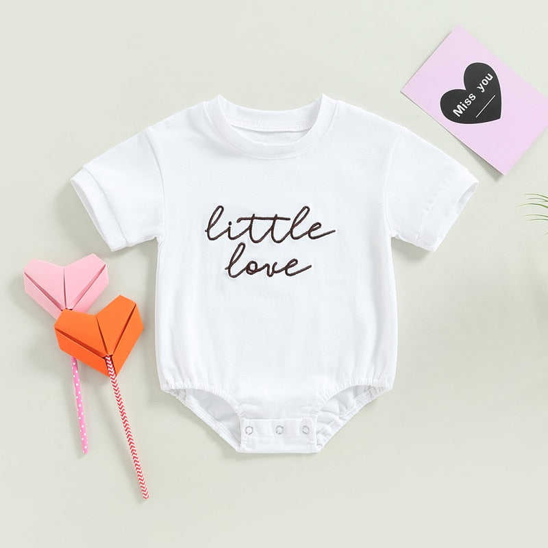 Stylish Embroidered Letter Short Sleeve Rompers for Newborn Baby Boys and Girls