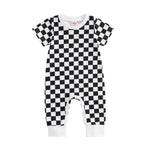Infant Baby Checkerboard Plaid Printed Romper Jumpsuits - Babbez