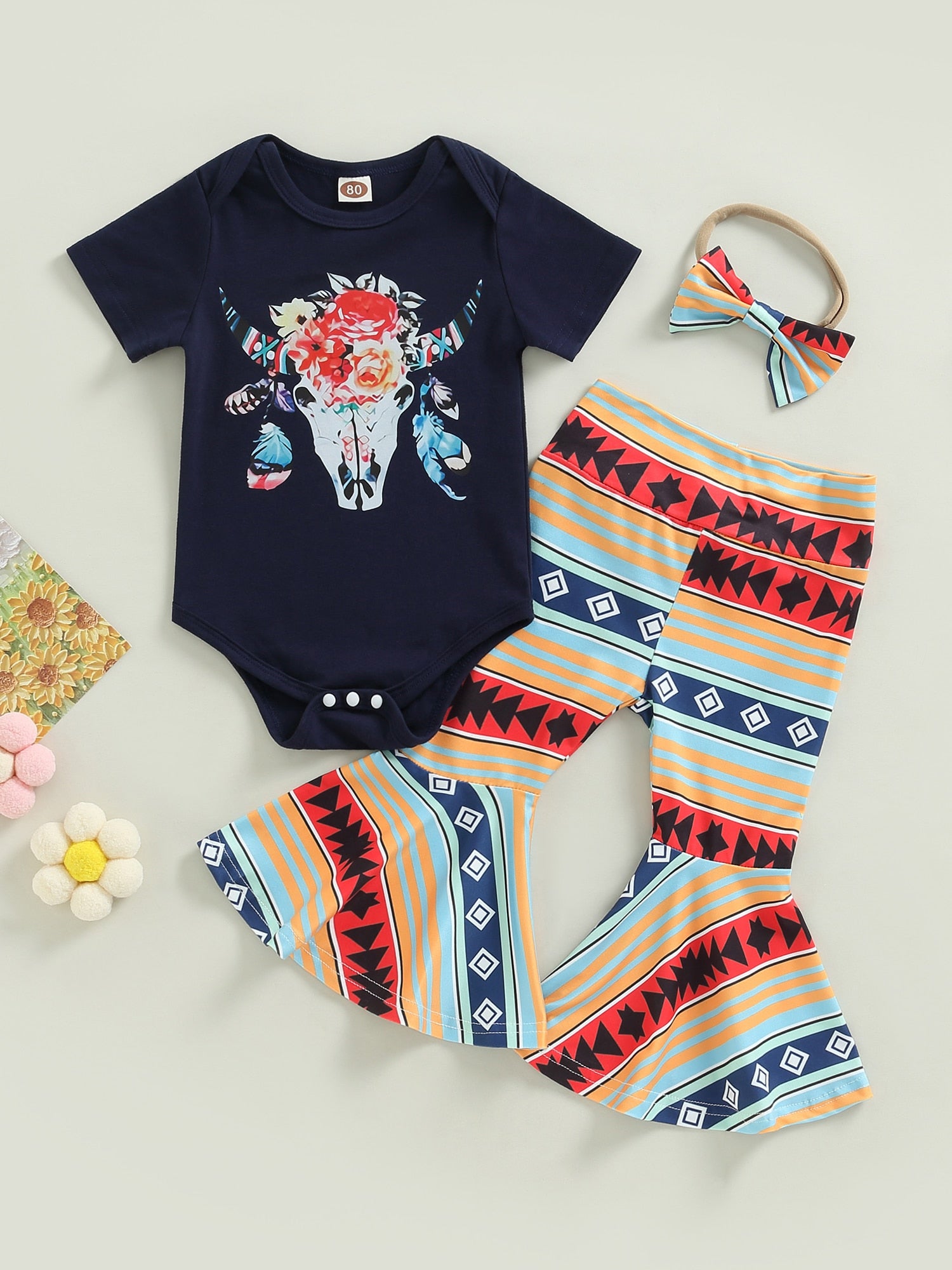 Newborn Baby Girl Clothes Short Sleeve Letter T-shirt Pants Headband Outfit Set