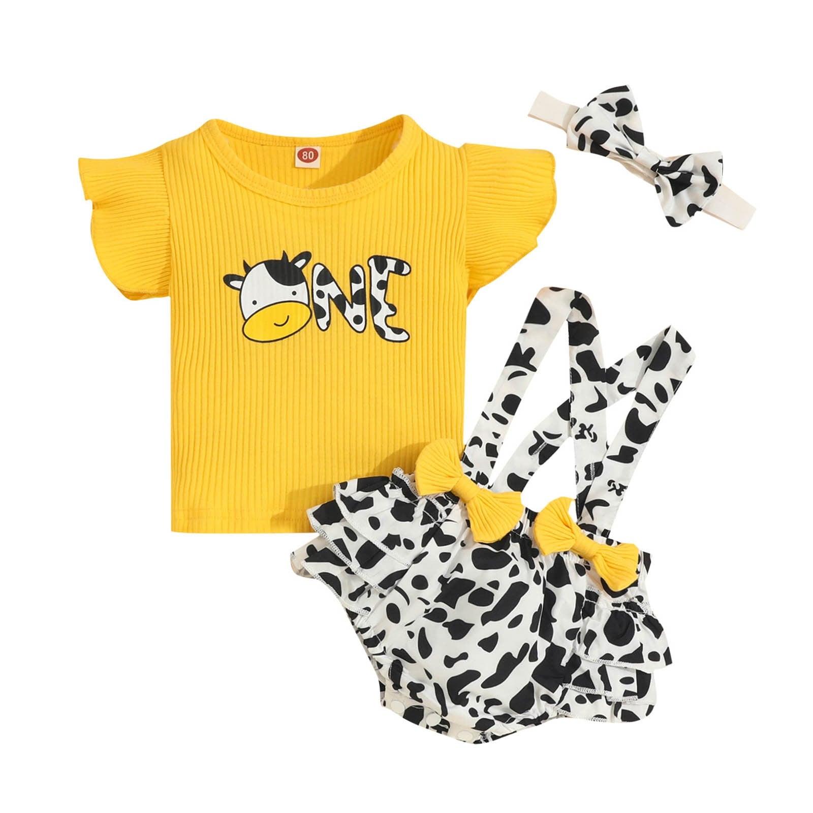 Cute and Comfy 3pcs Animal/Cow Printed Baby Girls Clothes Sets for Summer