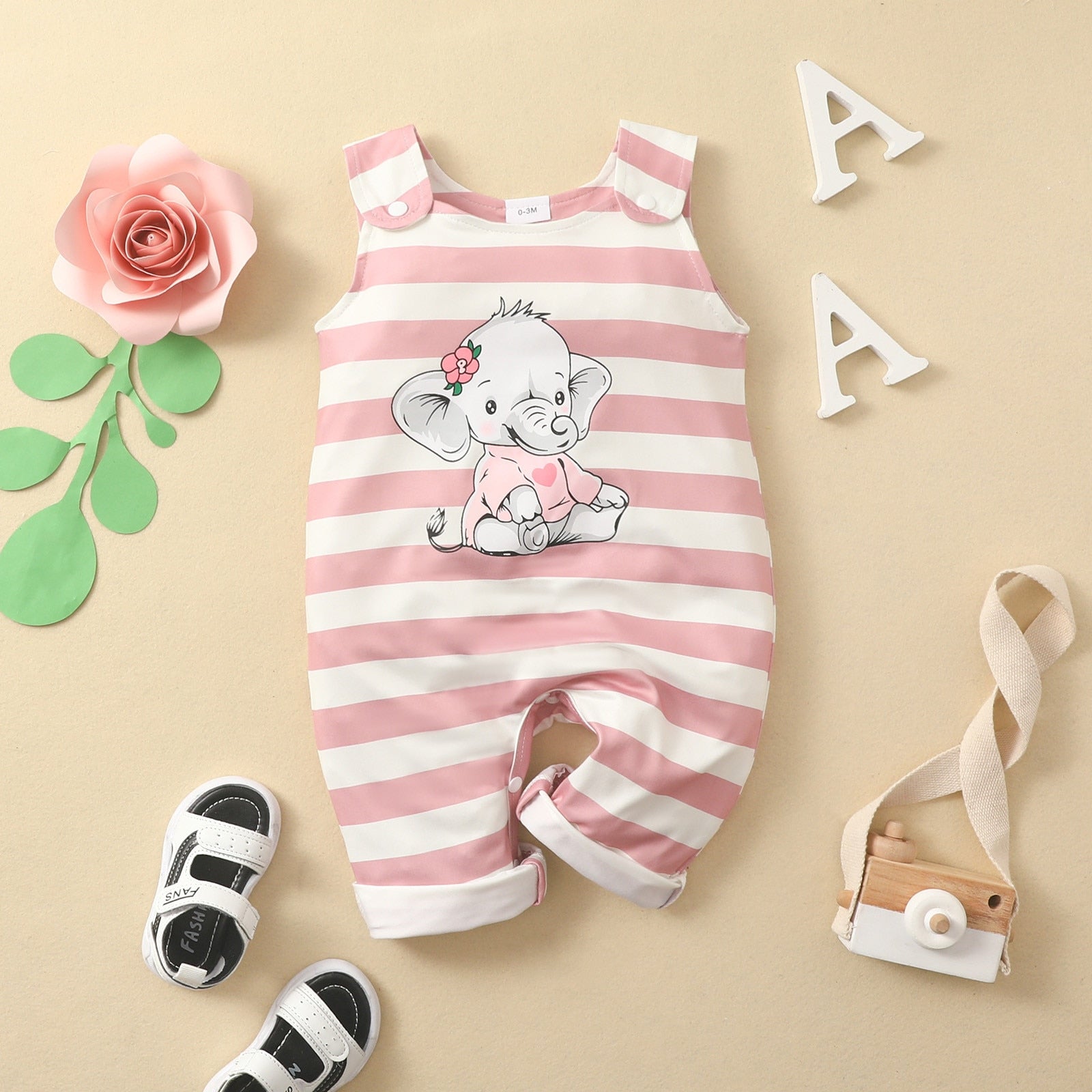 Cute Elephant Print Rompers for Infant Girls and Boys